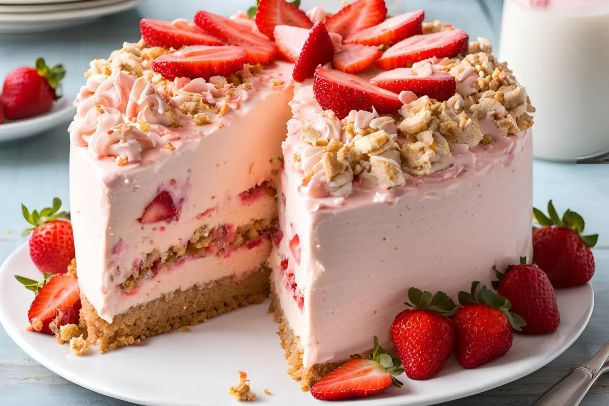 Strawberry Crunch Cheesecake Cake