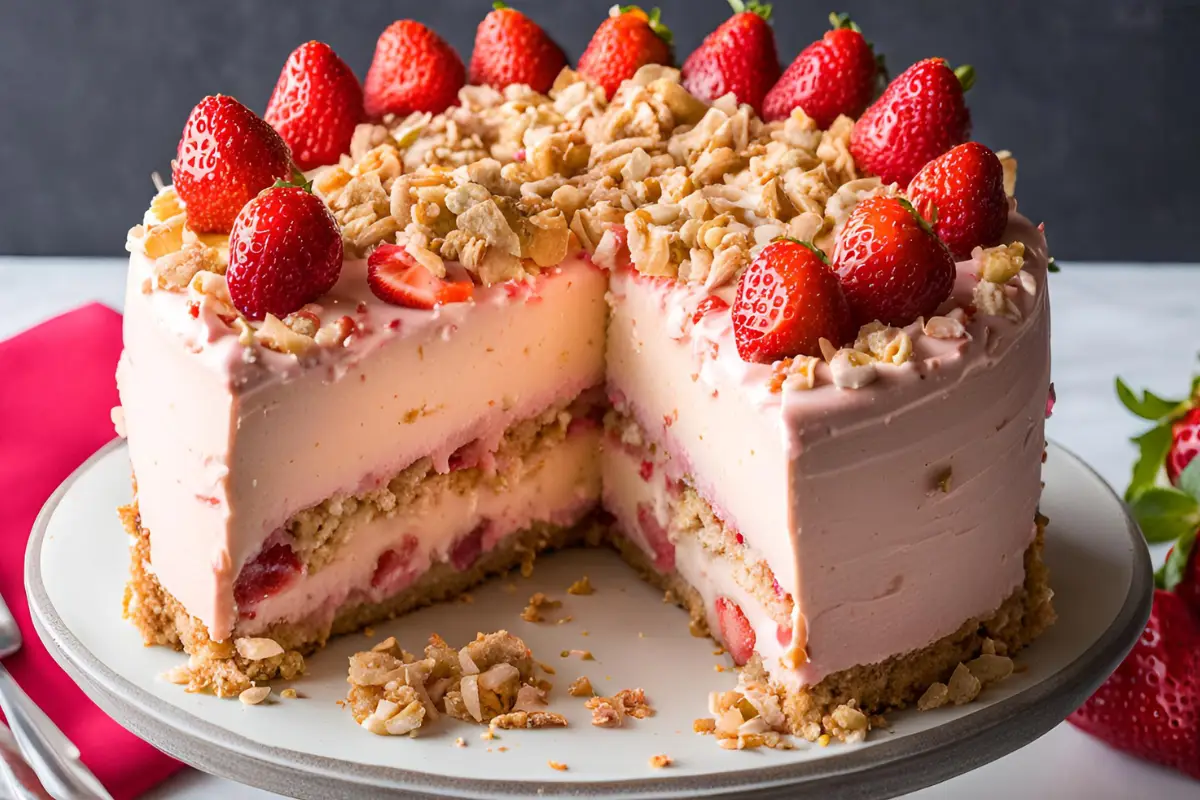 Strawberry Crunch Cheesecake Cake